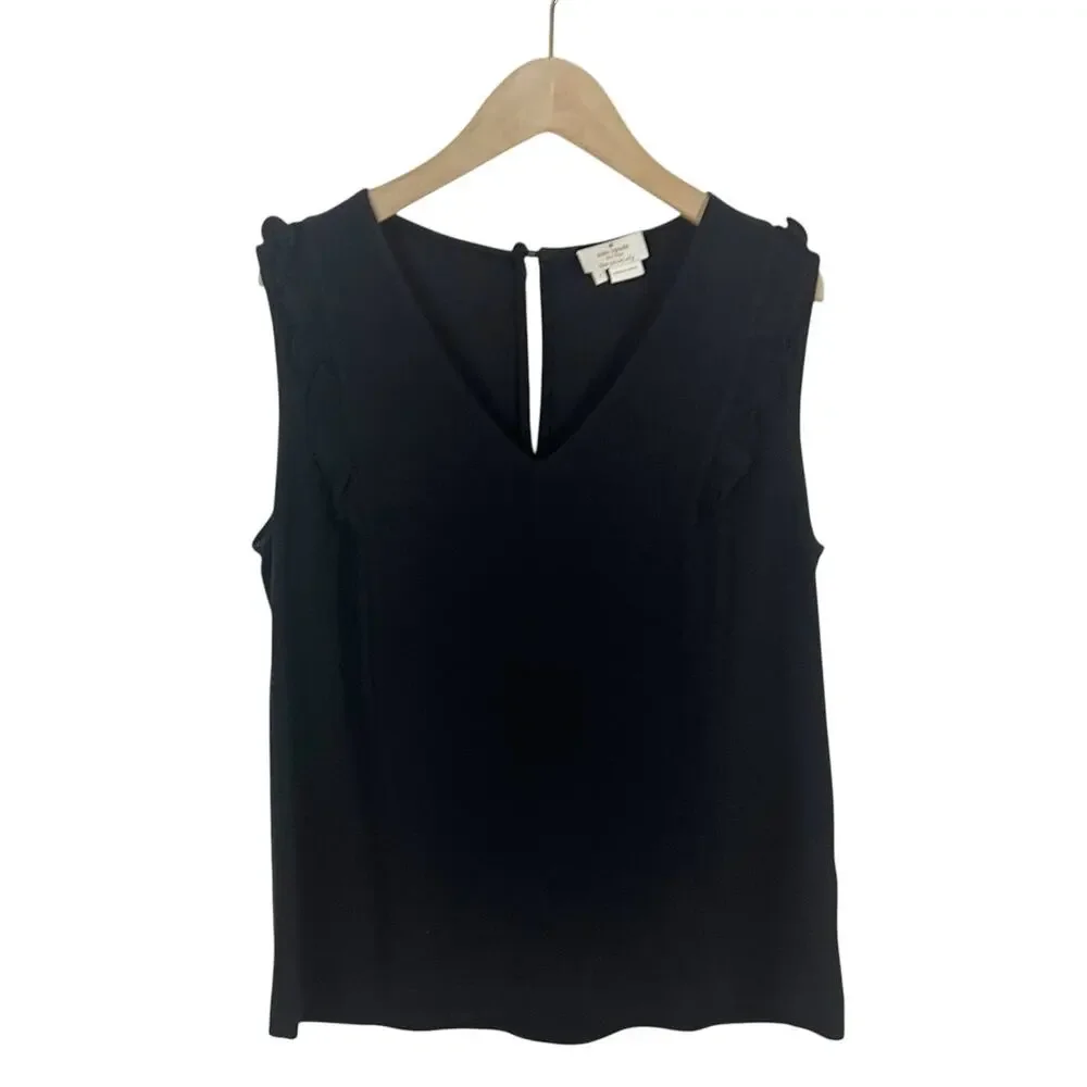 Kate Spade Black V-Neck Sleeveless Ruffle Knit Tank Top Size 2
